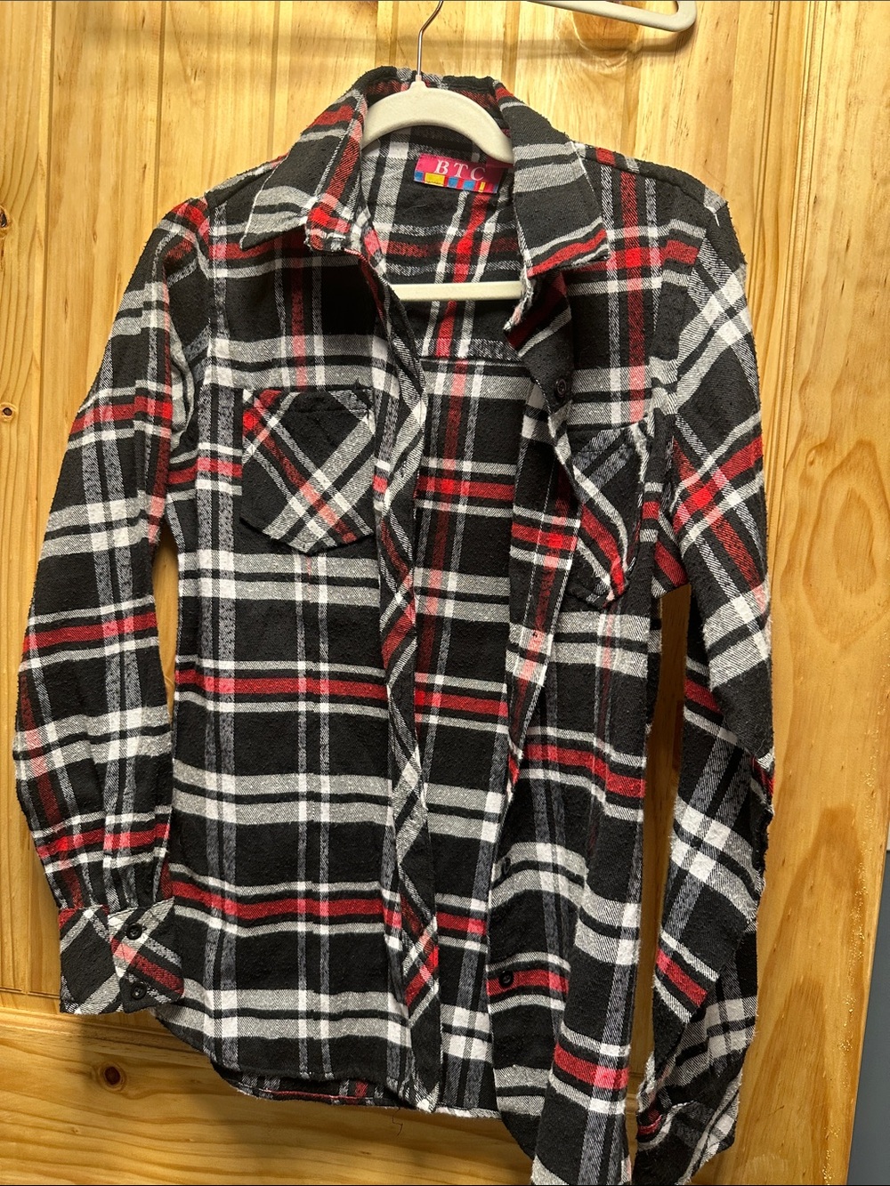TC Black White Red Plaid Button-Up Shirt